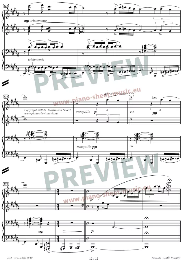 Piazzolla -Adios Nonino -sheet music - for two pianos -page 12