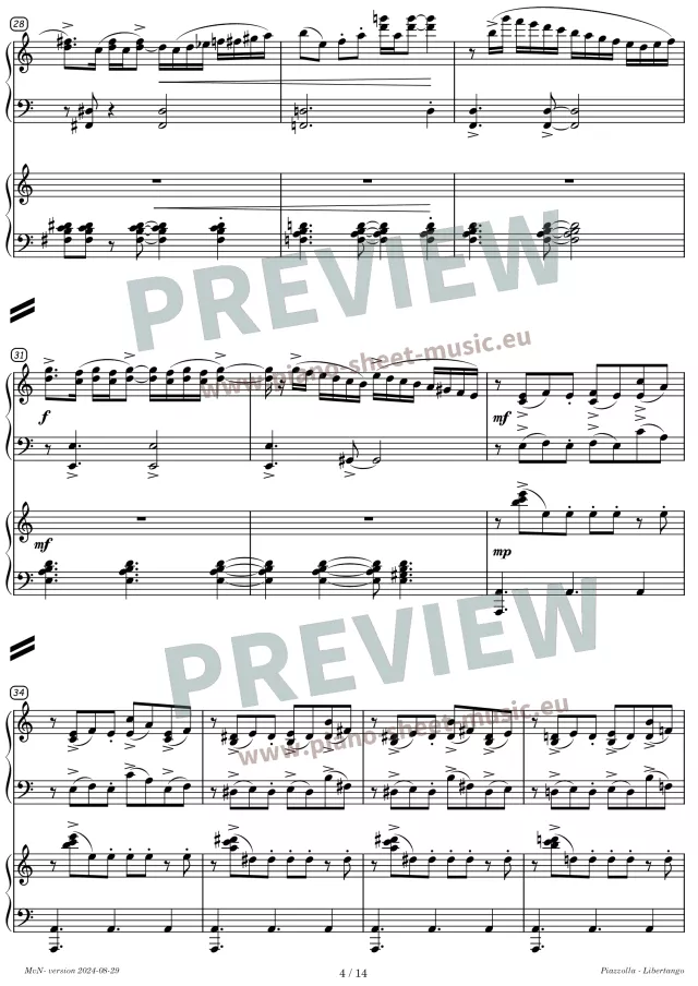 Piazzolla -Libertango -Preview sheet music for two pianos -page 4