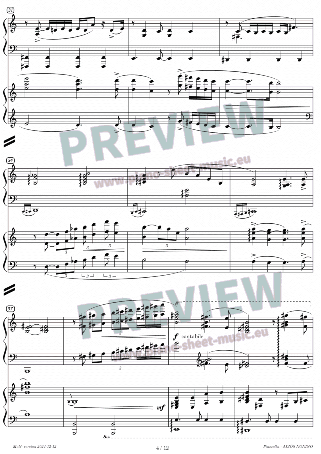 Piazzolla -Adioos Nonino -Preview sheet music for two pianos -page 4