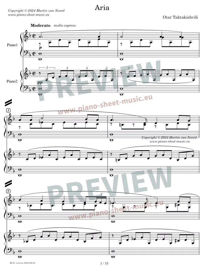 Taktakishvili  - Aria - sheet music for two pianos four hands