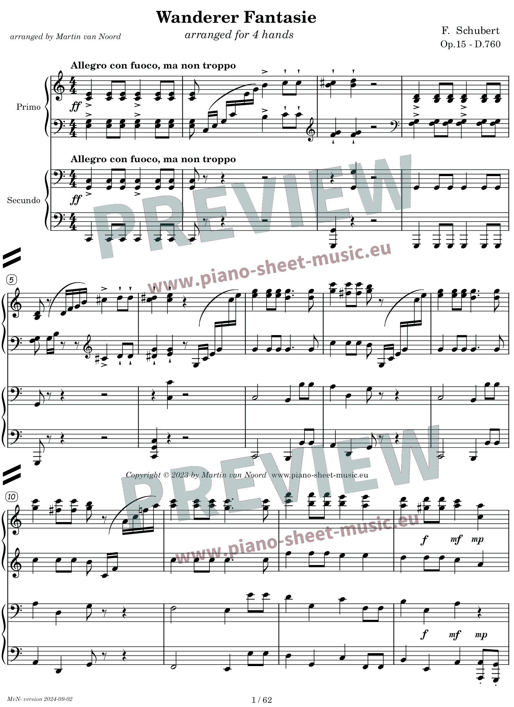 Schubert -Wanderer Fantasy Op.15 -piano duet sheet -page 1